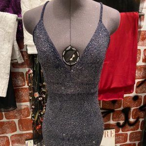 Glittery, navy cocktail dress